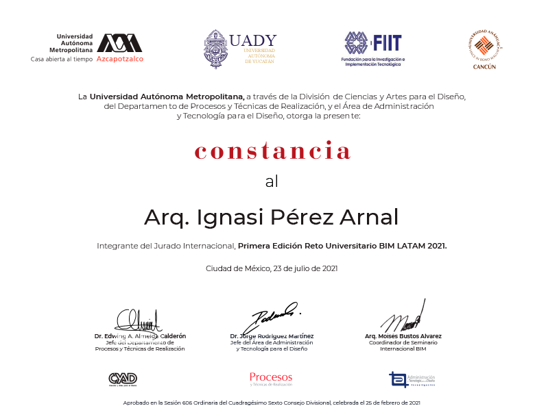 Ignasi Pérez Arnal fue jurado de la Primera Edición del Reto Universitario BIM LATAM 2021